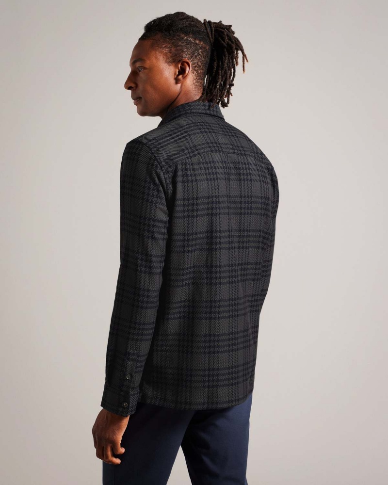 Ted Baker CHIETI LS Textured Check Over Shirt Ciemny | 63SKMNIBH