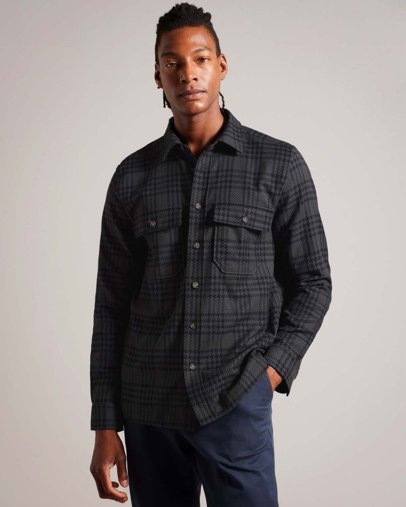 Ted Baker CHIETI LS Textured Check Over Shirt Ciemny | 63SKMNIBH