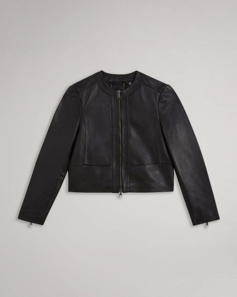 Ted Baker CLARYA Fitted Panelled Skórzane Jacket Charcoal | 87MLADTWV