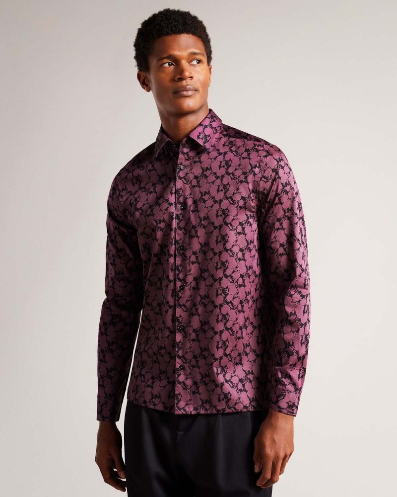 Ted Baker COMLEE LS Floral Print Shirt Bordowe | 19ILUCQPB