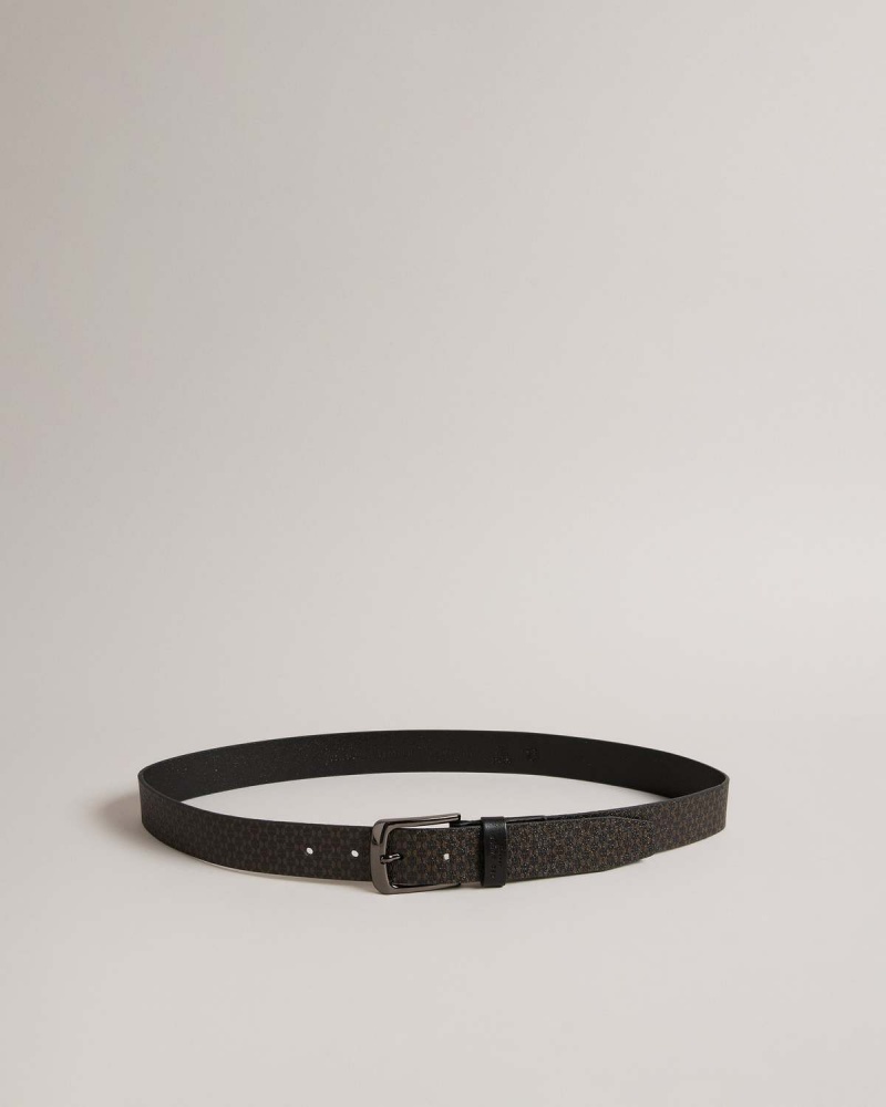 Ted Baker CONABY Geometric Skórzane Belt Czarne | 42IBMNHSV