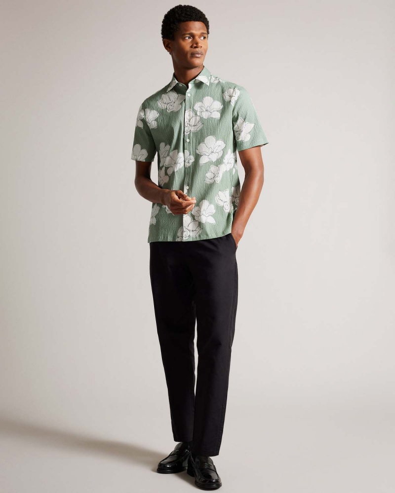 Ted Baker COVING Krótkie Sleeve Seersucker Floral Print Zielone | 81VXKEHAU