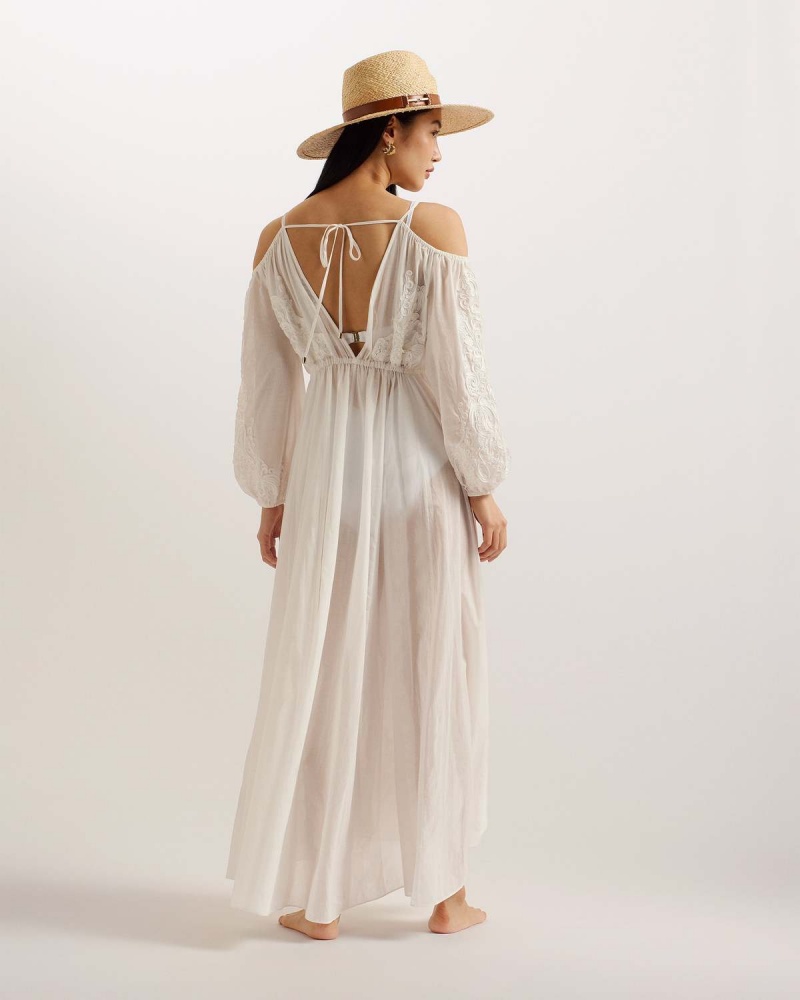 Ted Baker DAESEEY Embroidered Maxi Cover Up Ivory | 25OBWEJKC