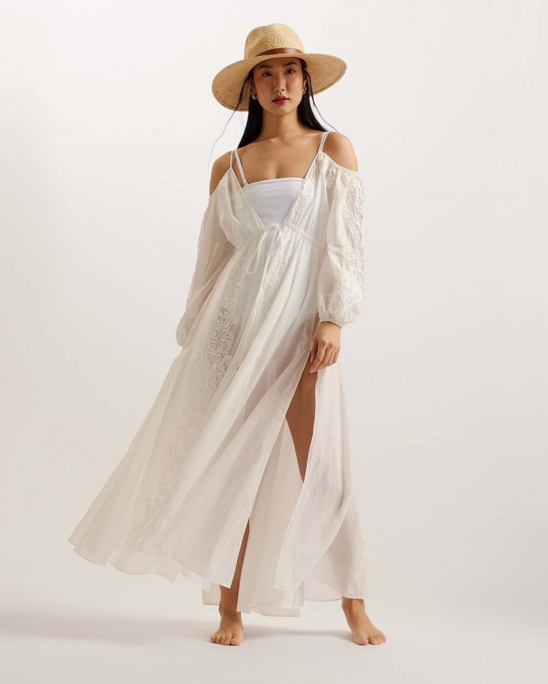 Ted Baker DAESEEY Embroidered Maxi Cover Up Ivory | 25OBWEJKC