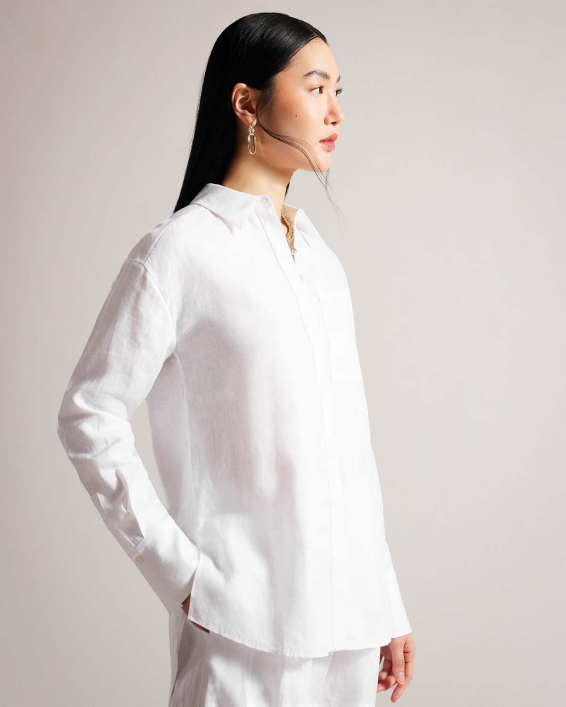 Ted Baker DORAHH Longline Linen Shirt Białe | 37JQHIRYU