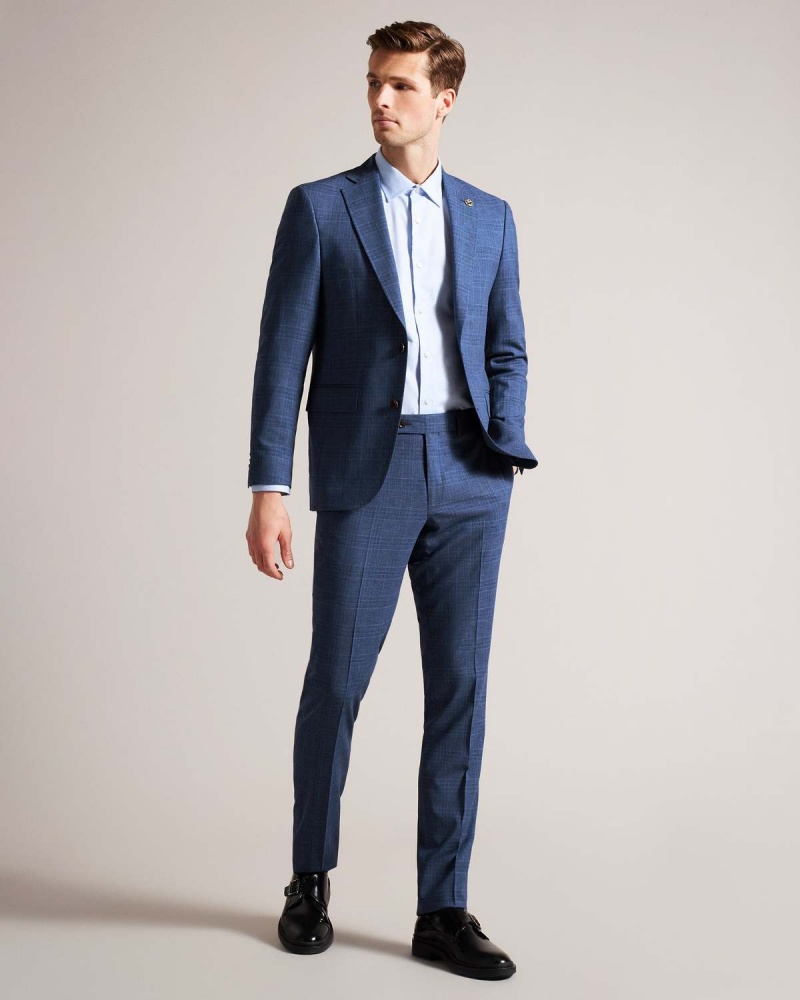 Ted Baker DRYDENJ Navy Check Suit Jacket Granatowe | 79BKFVIMC