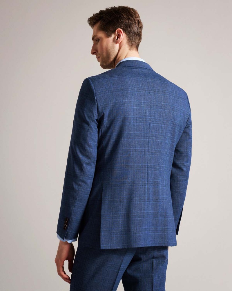 Ted Baker DRYDENJ Navy Check Suit Jacket Granatowe | 79BKFVIMC