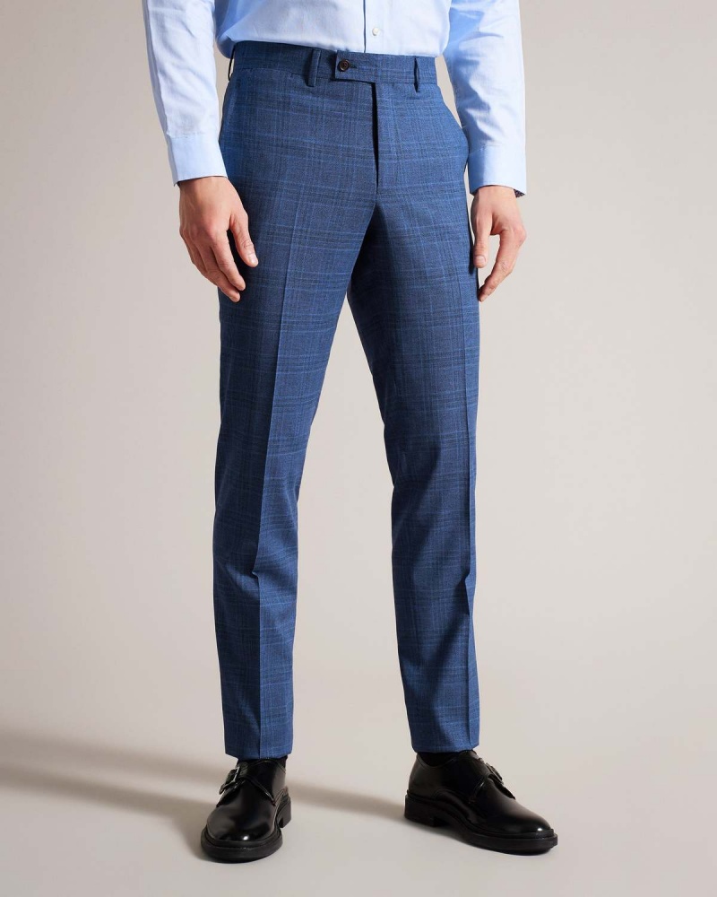 Ted Baker DRYDENT Navy Check Suit Trousers Granatowe | 84AYBNDQS