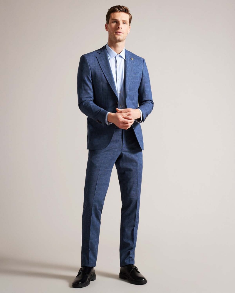 Ted Baker DRYDENT Navy Check Suit Trousers Granatowe | 84AYBNDQS