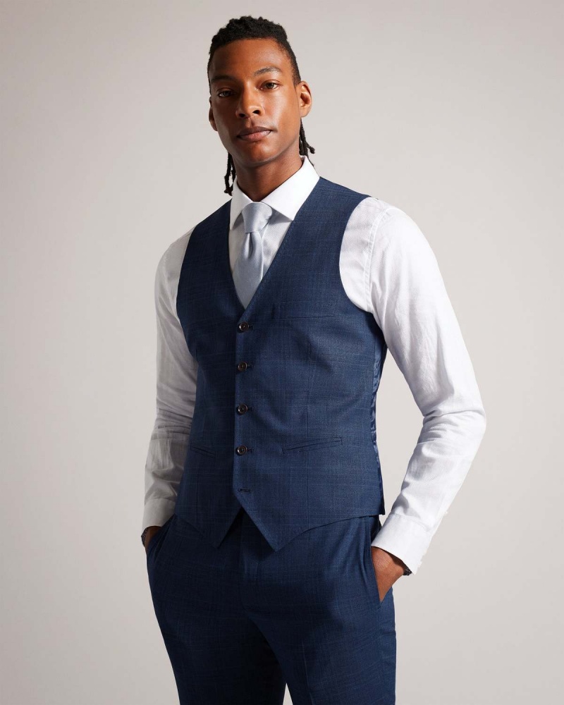 Ted Baker DRYDENW Navy Check Waistcoat Granatowe | 82DKESIGY