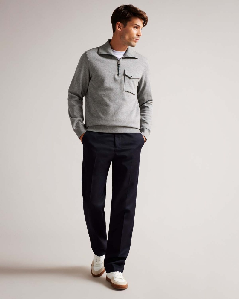 Ted Baker ECOS LS Regular Zip Funnel Neck Szare | 39RETSPXK