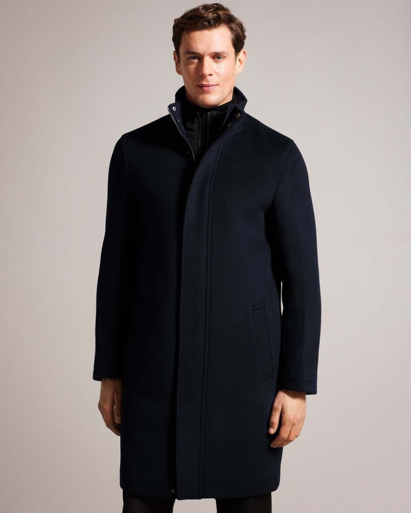 Ted Baker EDERSON Wełna Blend Funnel Neck Coat Granatowe | 56TXDSPJR