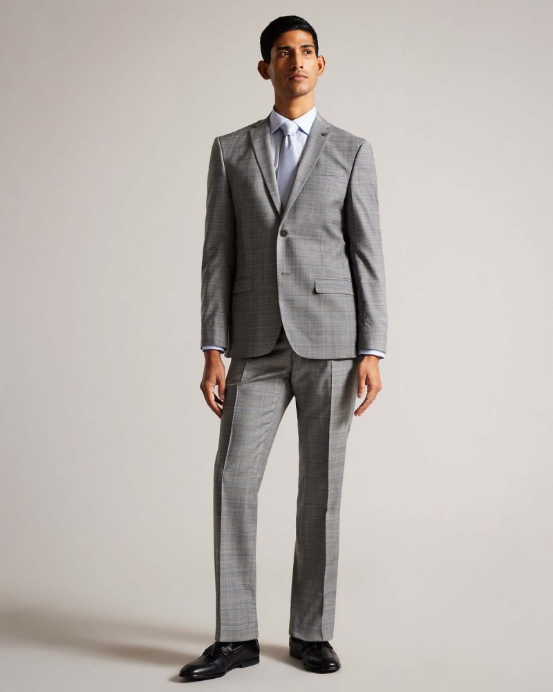 Ted Baker ELGOLJS Grey Pow Check Jacket Szare | 84KYBSCWD