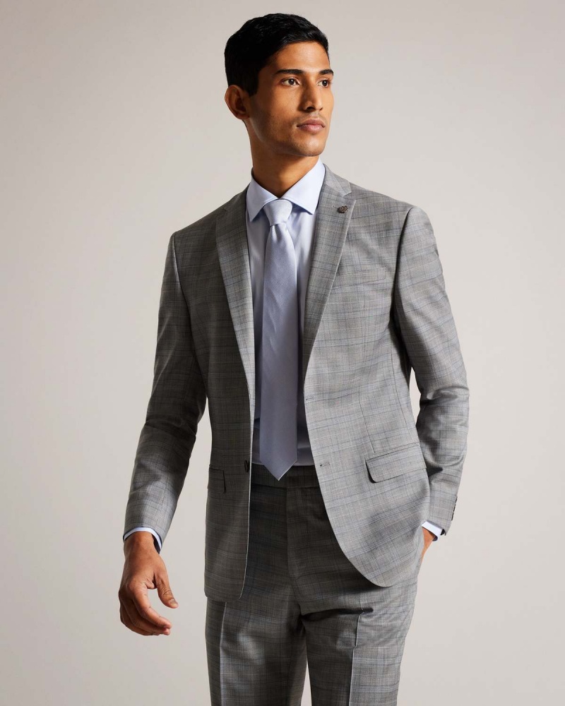 Ted Baker ELGOLJS Grey Pow Check Jacket Szare | 84KYBSCWD