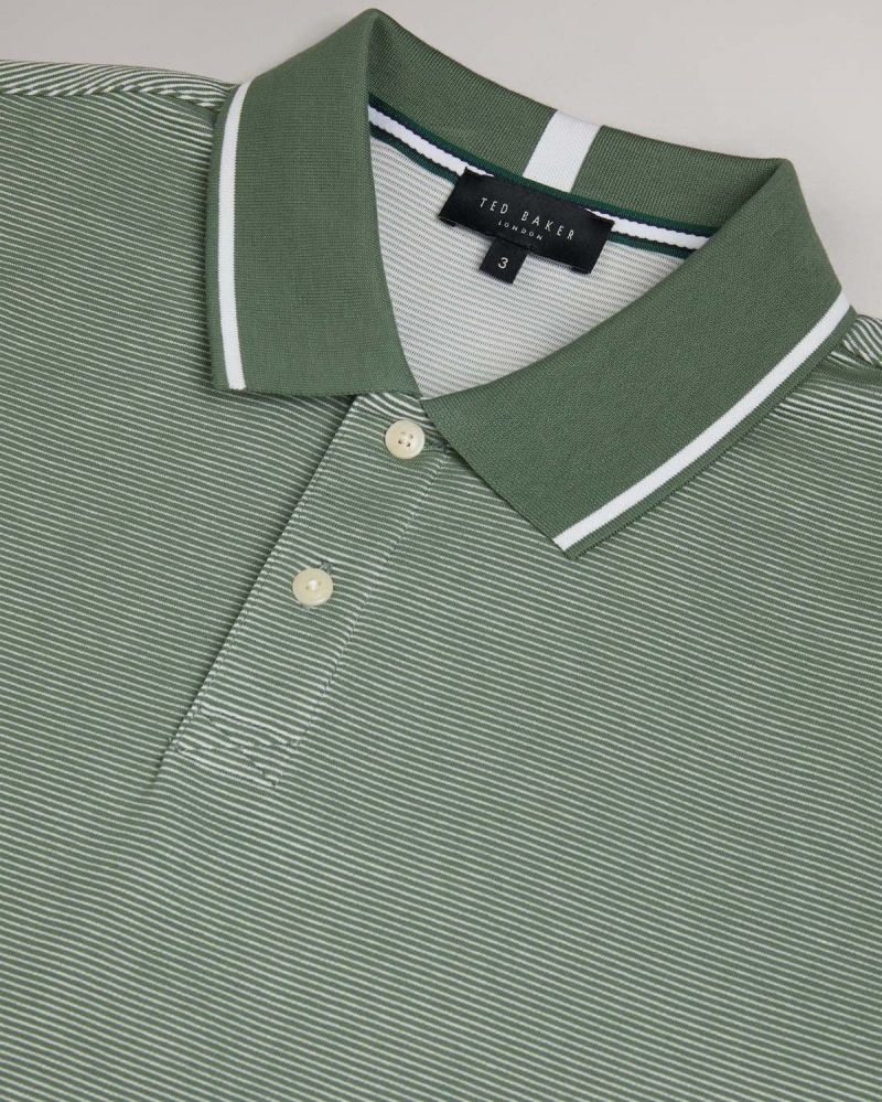 Ted Baker ELLERBY SS Regular W Paski Polo Shirt Mid Gree | 15VWHOYQU