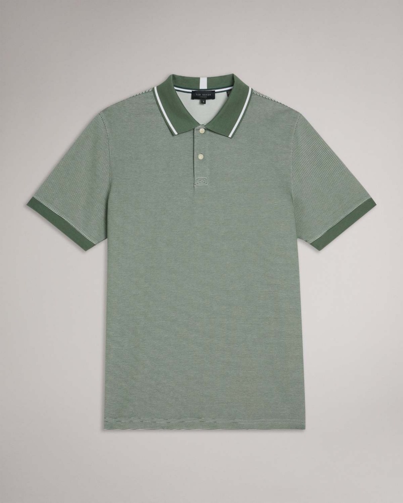 Ted Baker ELLERBY SS Regular W Paski Polo Shirt Mid Gree | 15VWHOYQU