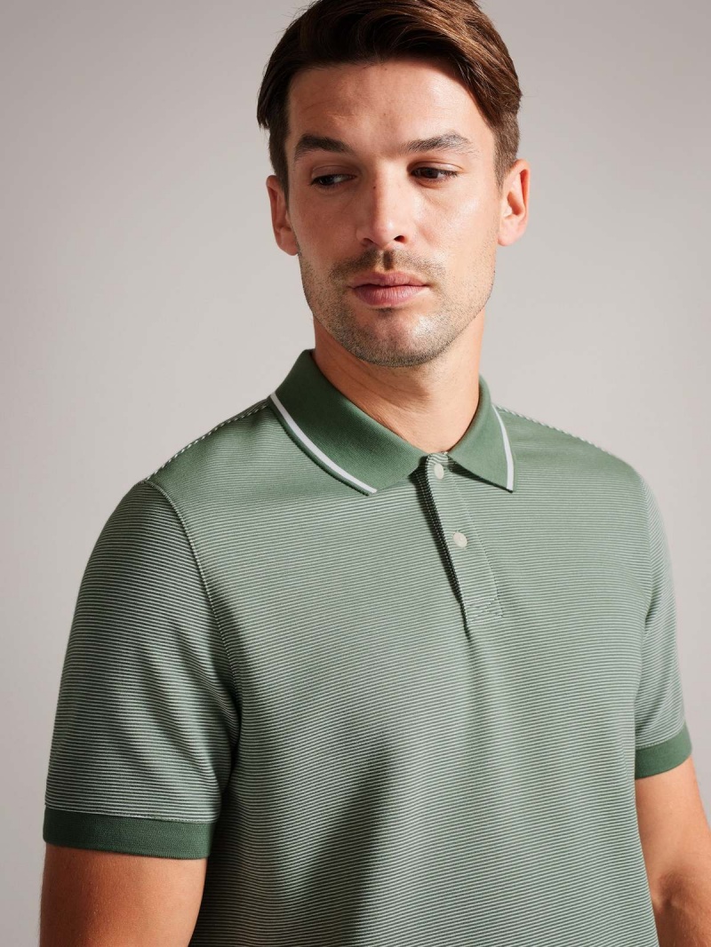 Ted Baker ELLERBY SS Regular W Paski Polo Shirt Mid Gree | 15VWHOYQU