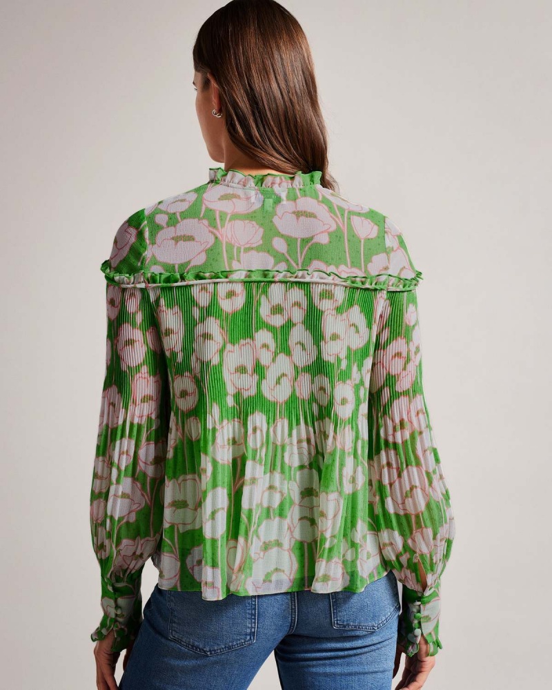 Ted Baker ELLERIE Swing Blouse with Blouson Sleeve Zielone | 46VHDUOGW