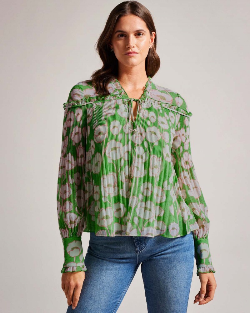 Ted Baker ELLERIE Swing Blouse with Blouson Sleeve Zielone | 46VHDUOGW