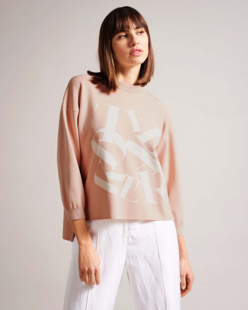 Ted Baker ELSSIAA Branded Jacquard Knit Top Różowe | 78YLACRJZ