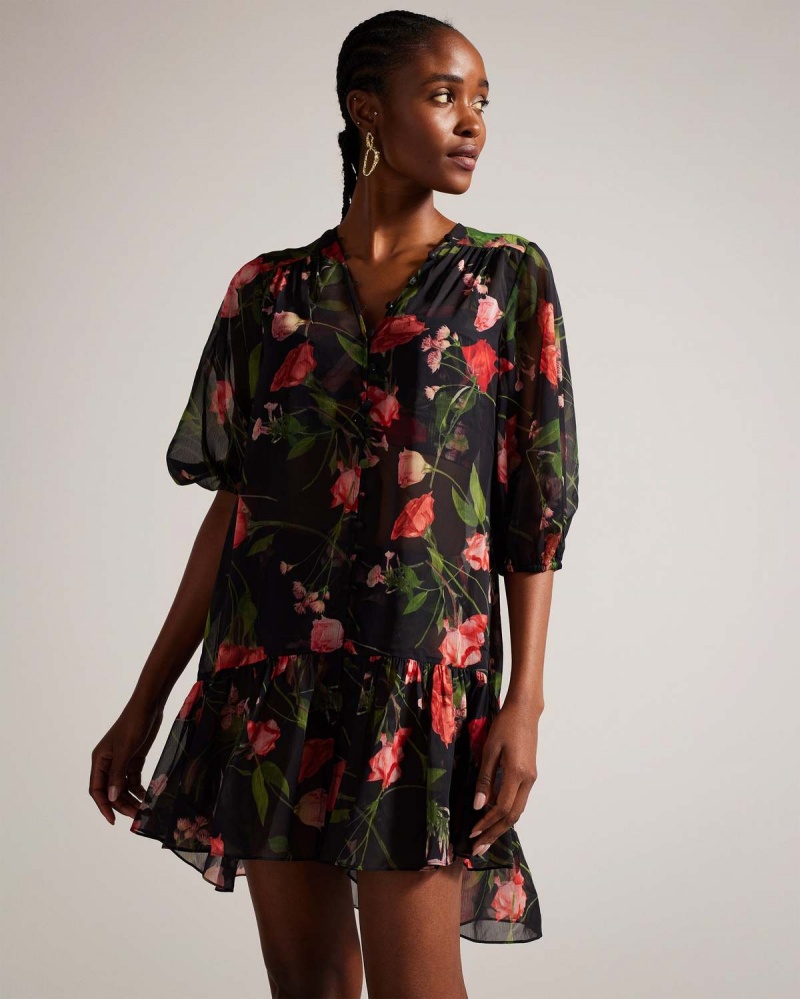 Ted Baker EMILEEE Plunge Cover Up With Button Details Czarne | 21LYWJXOS