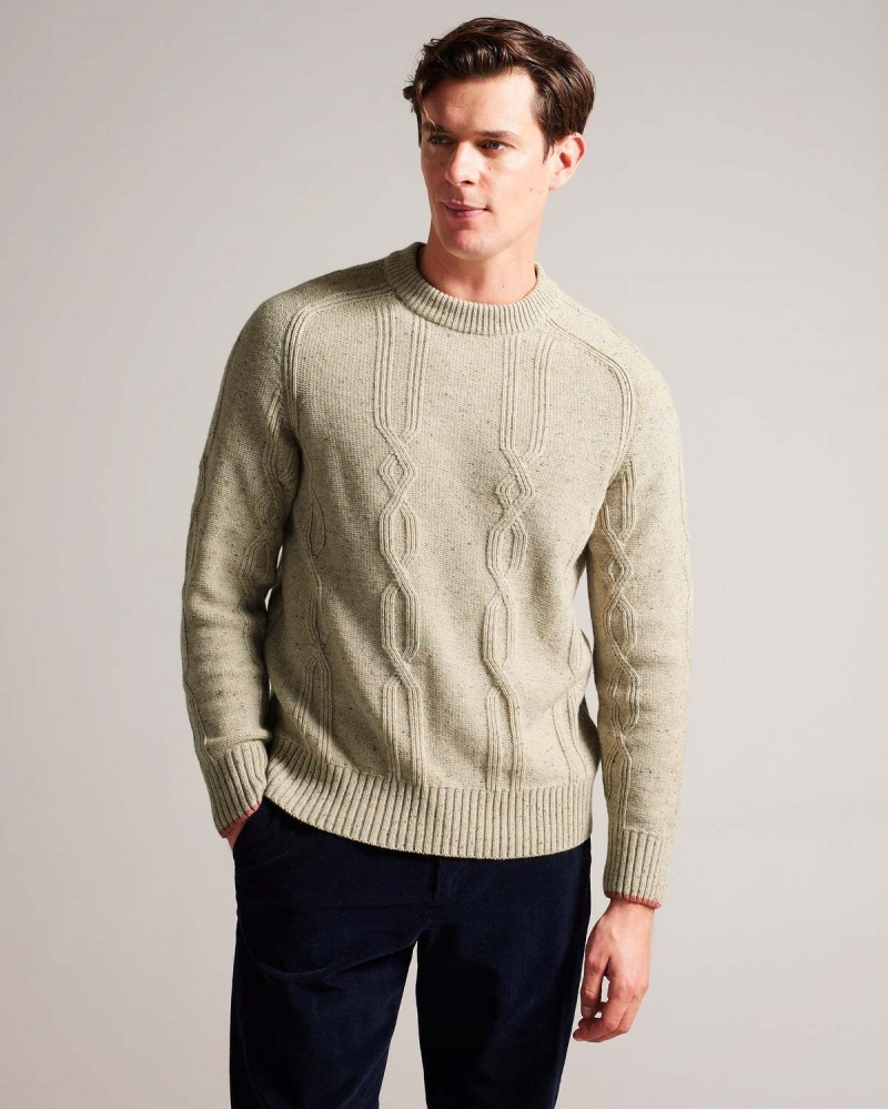 Ted Baker ENROE LS Nep Crew neck with Cable Detail Mid-pink | 97ZYQHPAC