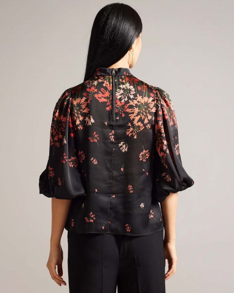 Ted Baker ERANTHE High Neck Balloon Sleeve Blouse Czarne | 64YACUHZX