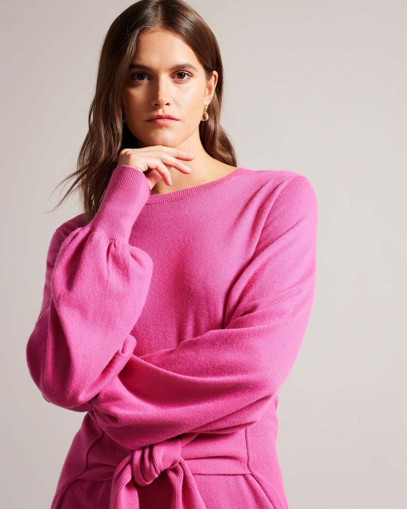 Ted Baker ESSYA Slouchy Tie Front Midi Knit Sukienki Brt-pink | 73PULAXOR