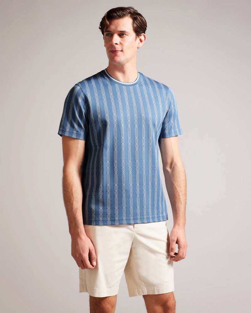 Ted Baker ESTAT SS Regular Cable Jacquard Tshirt Mid-blue | 16UOMCZYJ