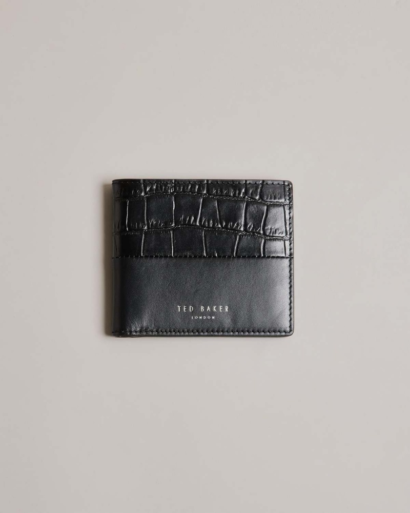 Ted Baker FABARY Skórzane Croc Effect Bifold Wallet Czarne | 86MNDXTAF