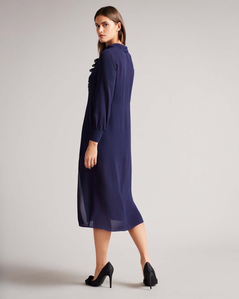 Ted Baker FAITHIY Asymmetric Ruffle Midi Skirt Sukienki Granatowe | 31KEQHTUO