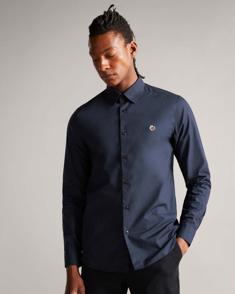 Ted Baker FONIK LS Poplin Shirt Granatowe | 97PELXDBU