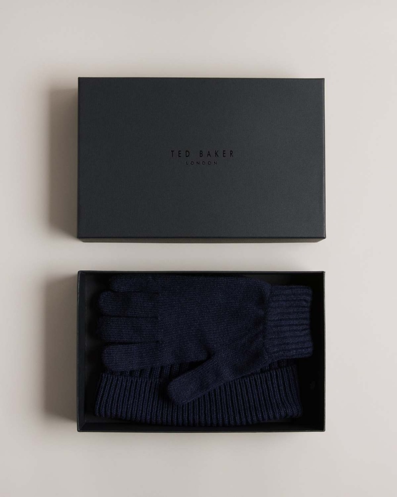 Ted Baker FRAIRS Rib Stitched Hat and Glove Gift Set Granatowe | 85SVBKTDW