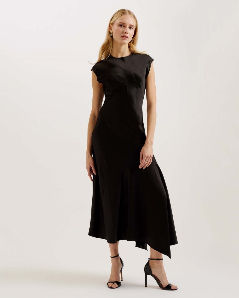 Ted Baker FRASIA Asymmetric Midi Sukienki With Curved Seams Czarne | 43WPGQJSO