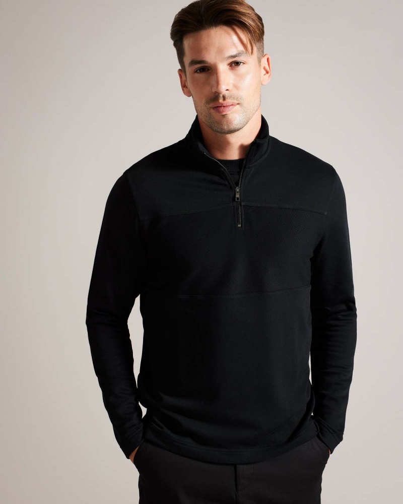 Ted Baker GAZINE LS Textured Panel Half Zip Czarne | 97LKJOICG