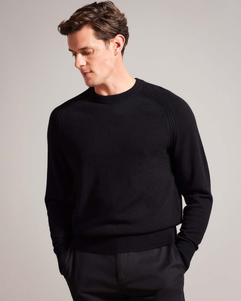 Ted Baker GLANT LS Cashmere Cable T Crew Neck Tan | 49JLECTNH