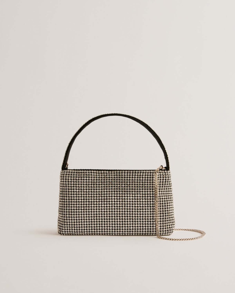 Ted Baker GLITTAR Diamante Mini Baguette Bag Srebrne | 54XQIDNFG