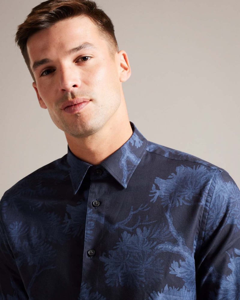 Ted Baker GOXHILL LS Tree Print Shirt Dk-Blue | 47URDXENS