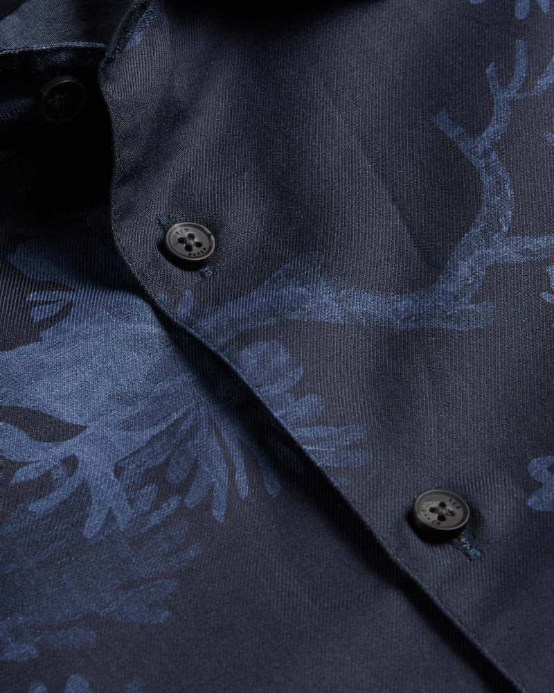 Ted Baker GOXHILL LS Tree Print Shirt Dk-Blue | 47URDXENS