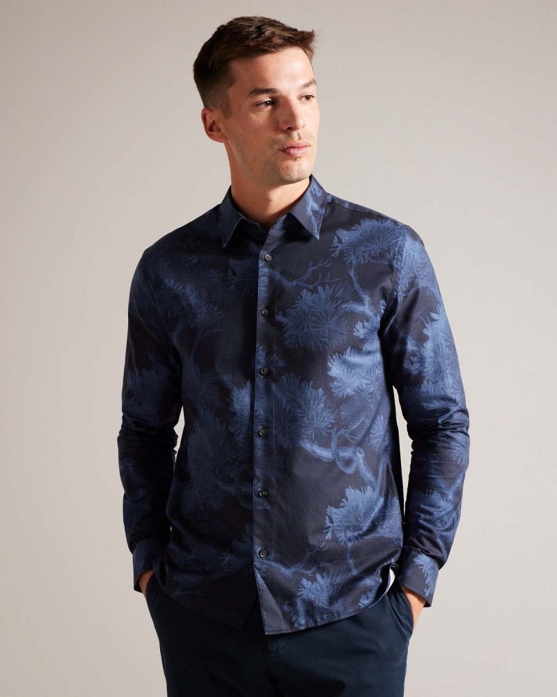 Ted Baker GOXHILL LS Tree Print Shirt Dk-Blue | 47URDXENS