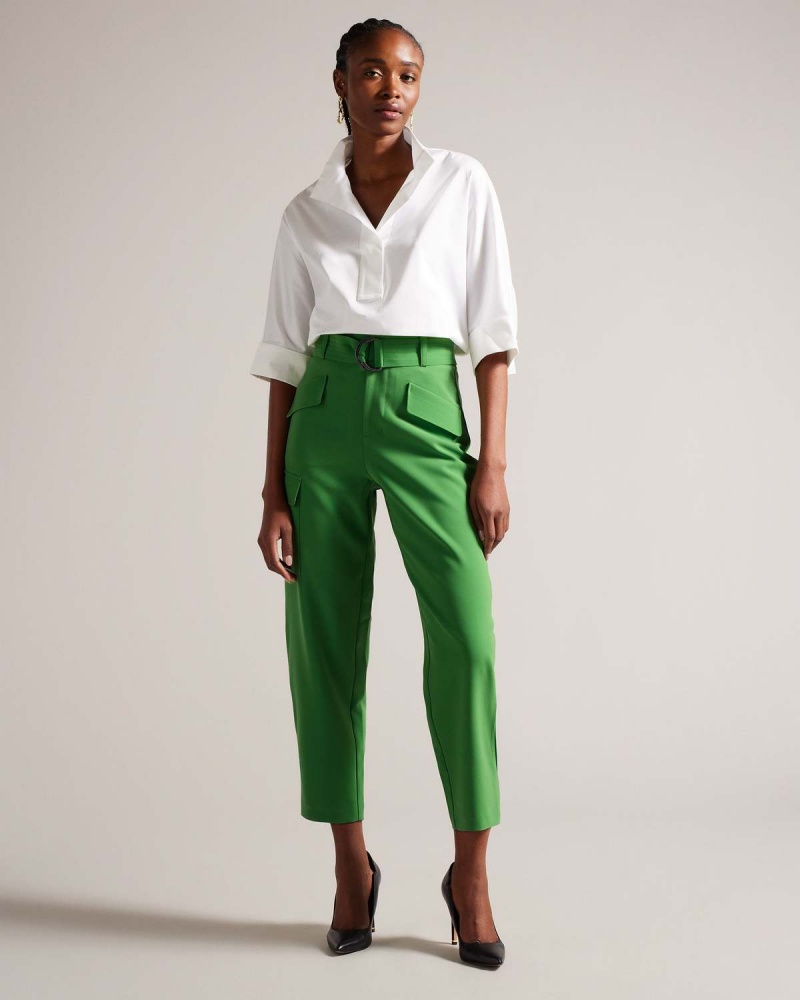 Ted Baker GRACIEH High Waisted Belted Tapered Cargo Pants Mid Gree | 25QKXOWDL