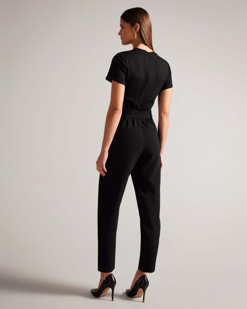 Ted Baker GRACIEJ High Waisted Belted Tapered Cargo Jumpsuit Czarne | 74MOSPWQN