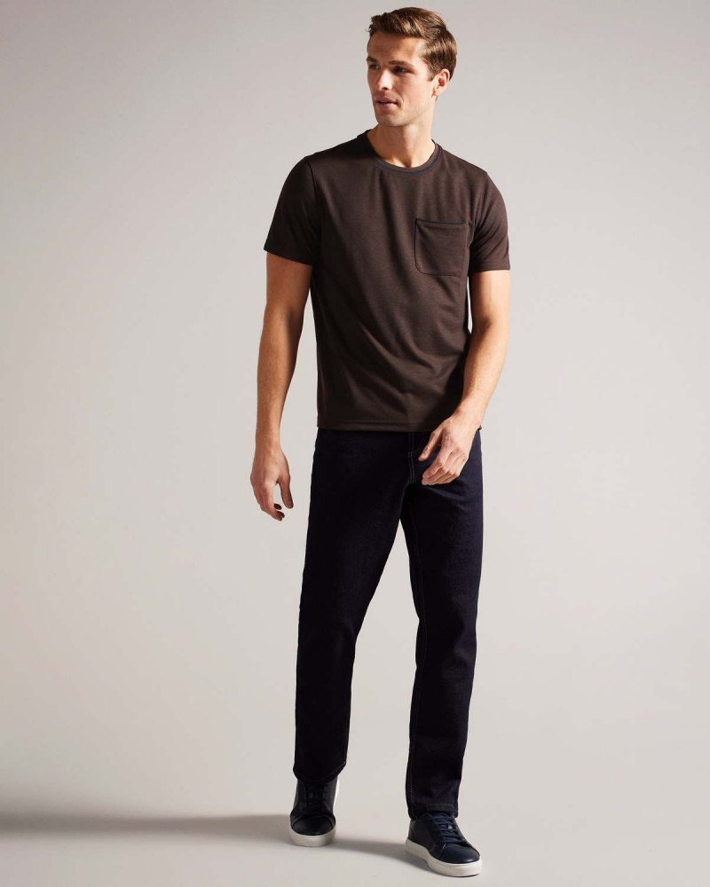 Ted Baker GRINE SS Regular Tshirt with Zamszowe Trim Brn-choc | 62GNXAOFC