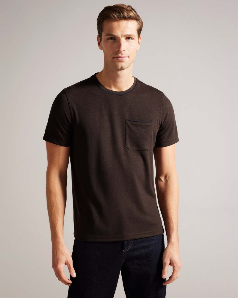 Ted Baker GRINE SS Regular Tshirt with Zamszowe Trim Brn-choc | 62GNXAOFC