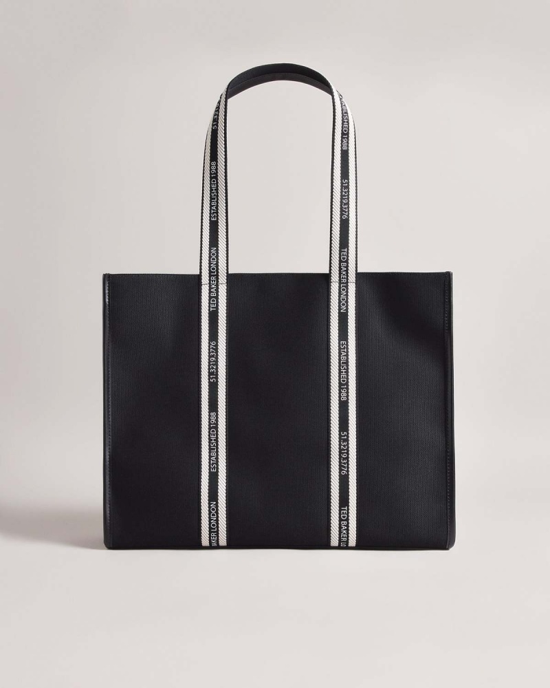 Ted Baker Georjey Branded Webbing Płócienne Tote Czarne | 61PGIQJTO