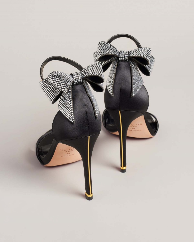 Ted Baker HEMARY Satin Crystal Bow Back Sandal Czarne | 94FNBSUOV