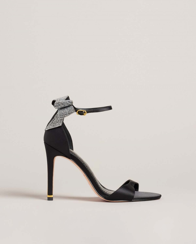 Ted Baker HEMARY Satin Crystal Bow Back Sandal Czarne | 94FNBSUOV