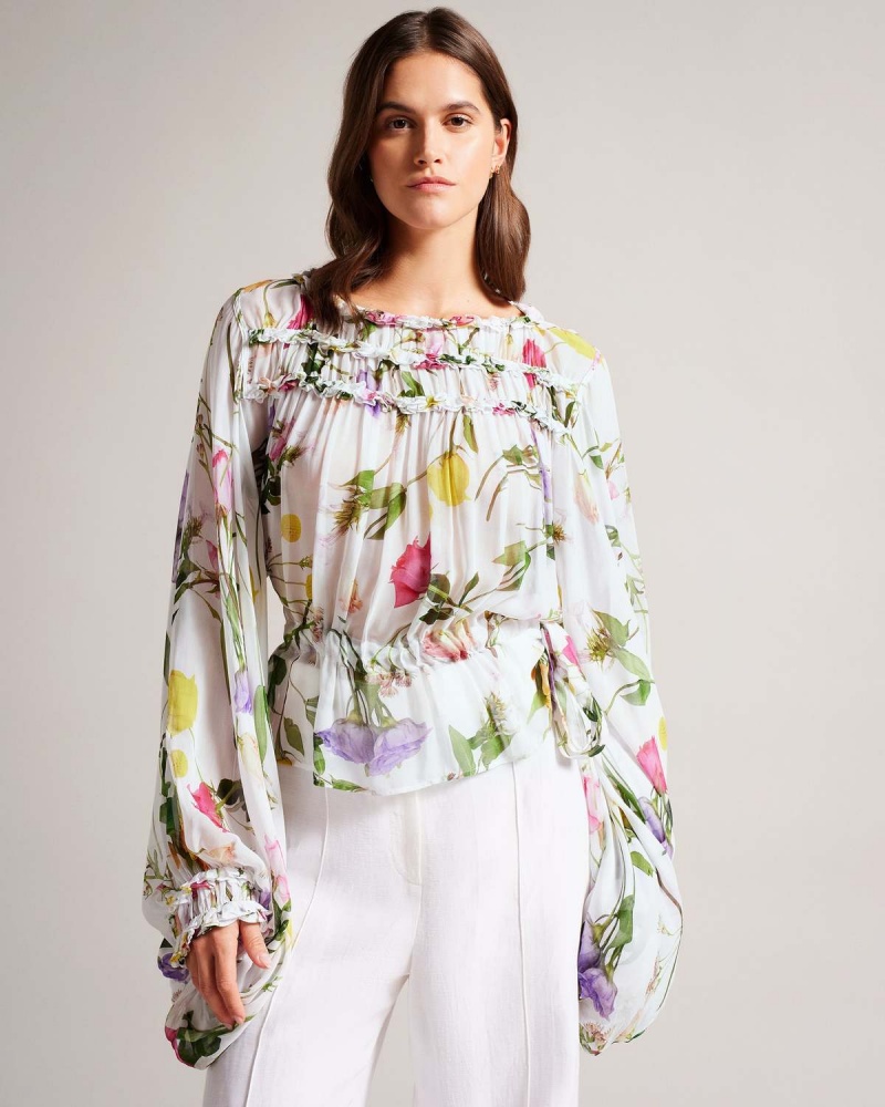 Ted Baker HEWETTE Printed Blouse with Functional Stanem Tie Białe | 21AXCGERI