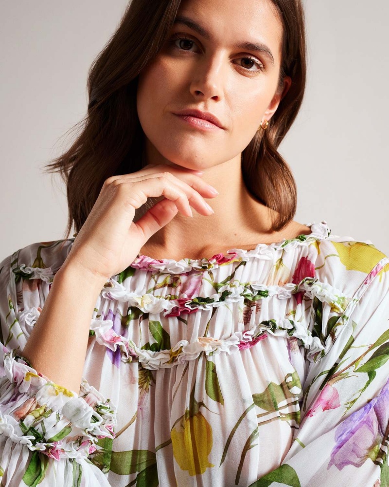 Ted Baker HEWETTE Printed Blouse with Functional Stanem Tie Białe | 21AXCGERI