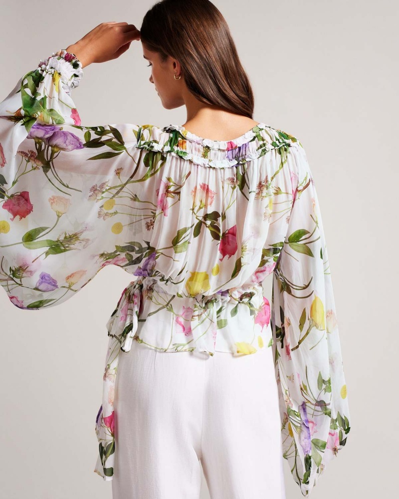 Ted Baker HEWETTE Printed Blouse with Functional Stanem Tie Białe | 21AXCGERI